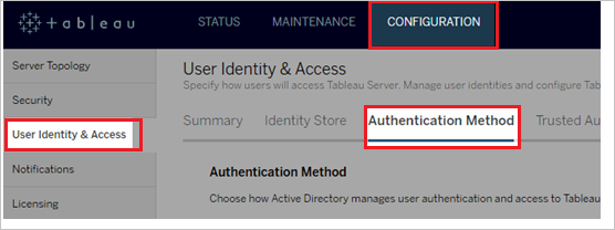Screenshot shows Authentication selected from User Identity & Access.
