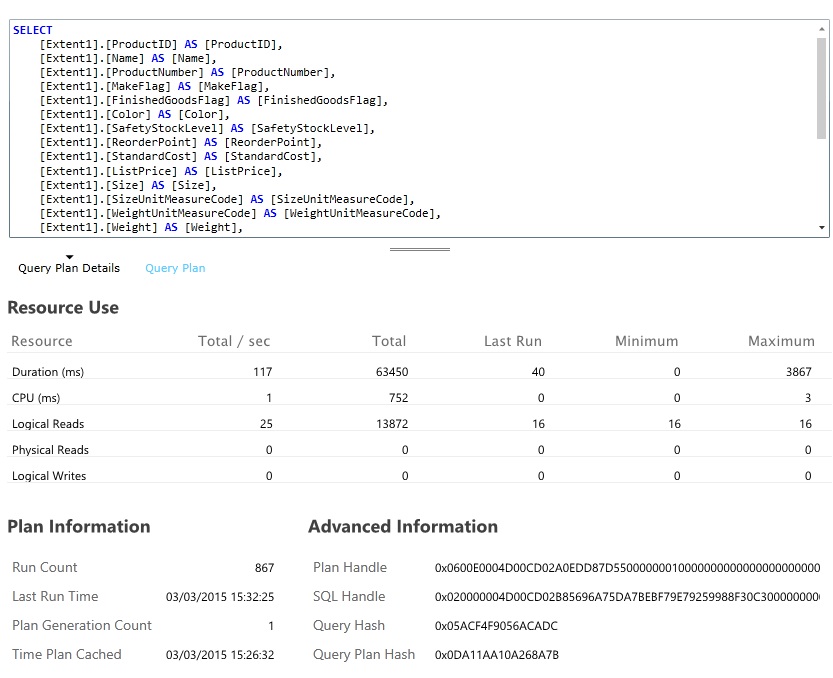 Microsoft Azure SQL Database 管理ポータルの [クエリの詳細] ウィンドウ