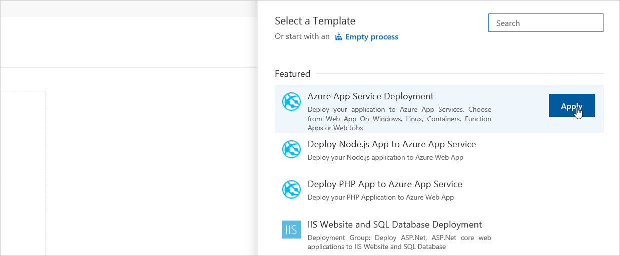Azure DevOps Services で [Azure App Service の配置] テンプレートを適用する