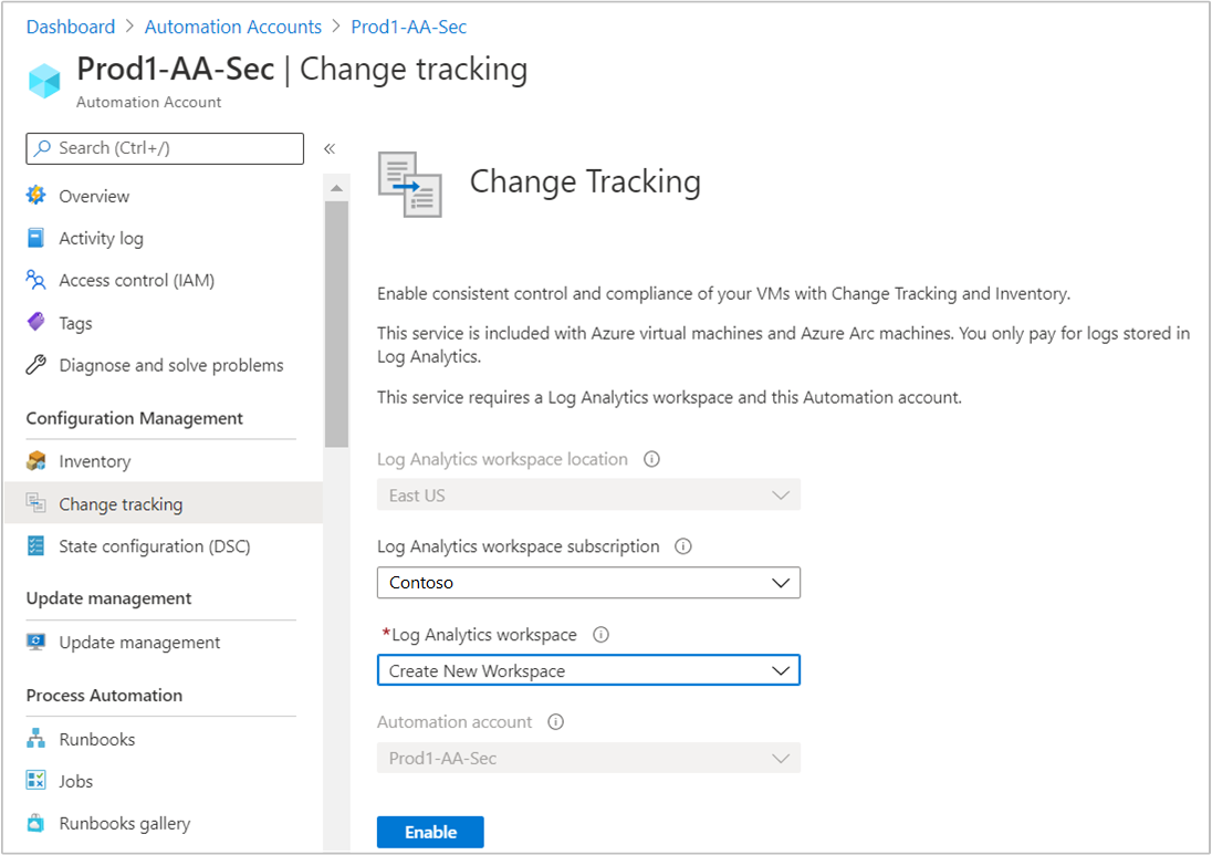 Enable Change Tracking and Inventory