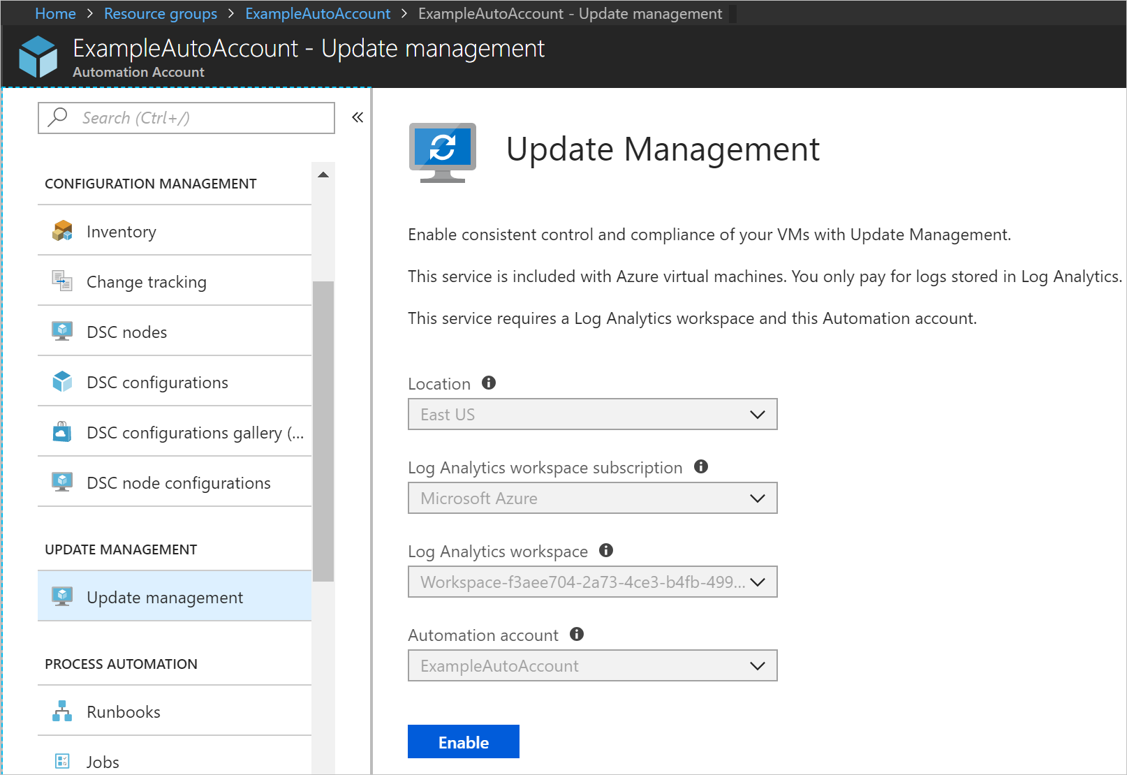 Automation アカウントから Azure Automation Update Management を有効にする Microsoft Docs