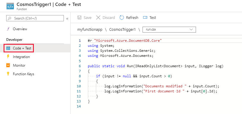 Azure Cosmos DB function template in C#