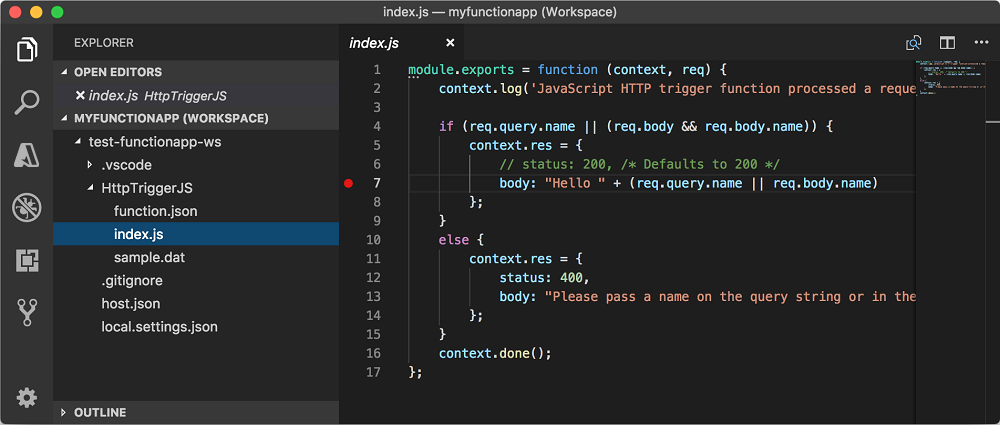 HTTP-triggered function template in Visual Studio Code