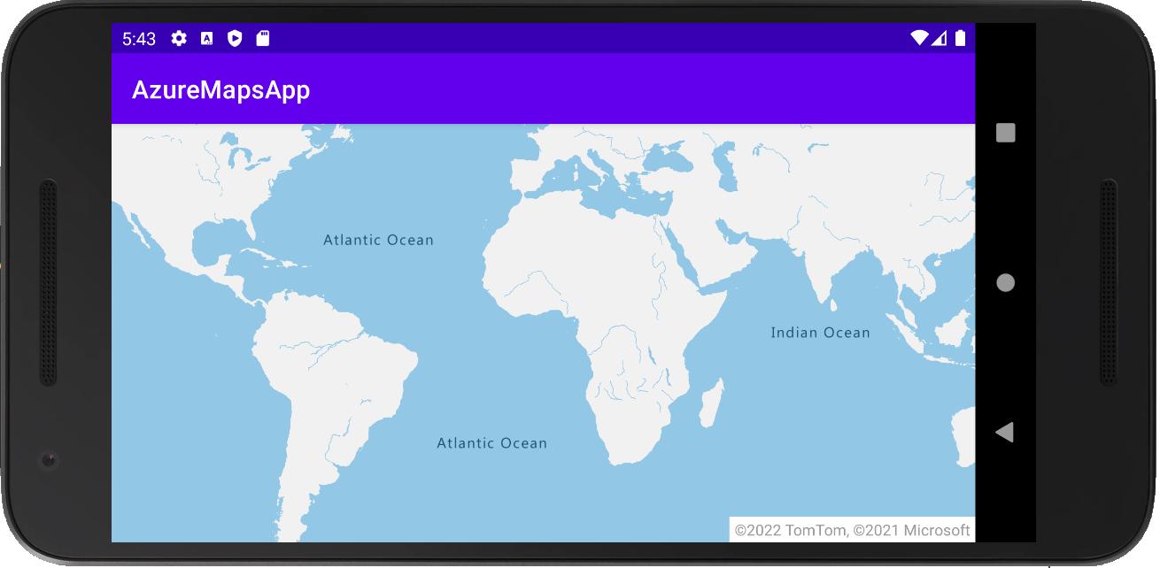 Android アプリケーションの Azure Maps を示すスクリーンショット。