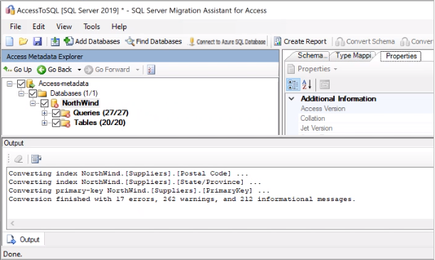Access Metadata Explorer 内のオブジェクトが変換されたことを示すスクリーンショット。