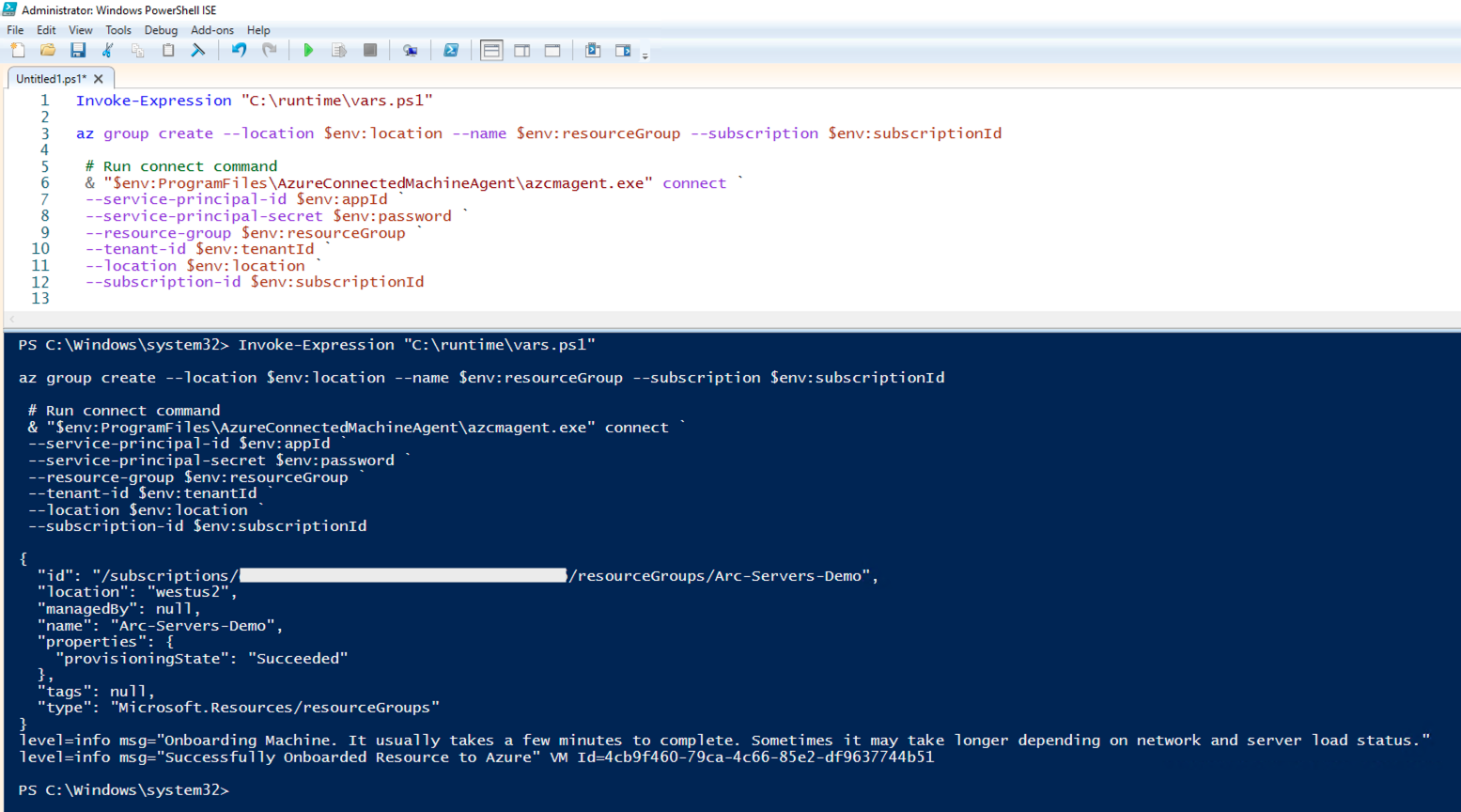 A screenshot of PowerShell ISE running a script.
