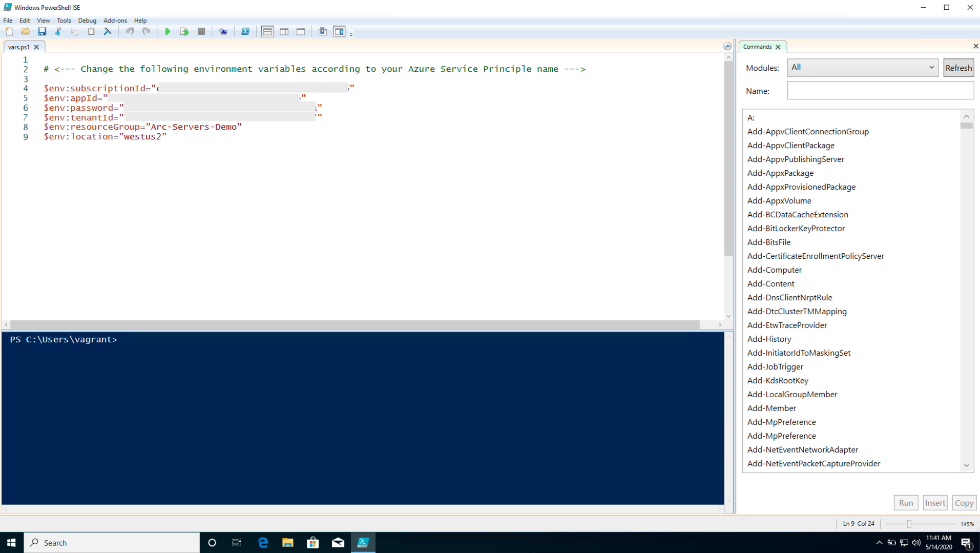 A screenshot of Windows PowerShell ISE.