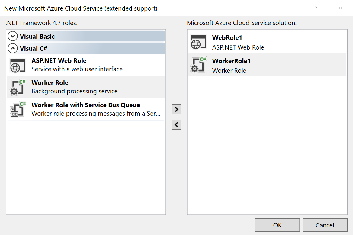 Select new Azure Cloud Service roles