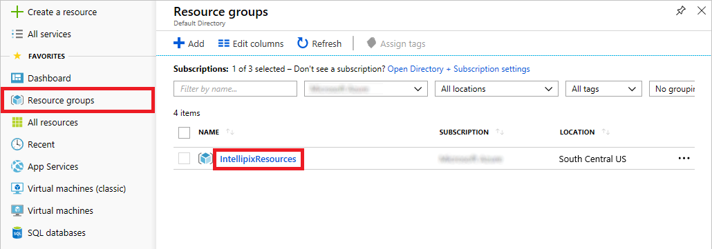 Opening the resource group