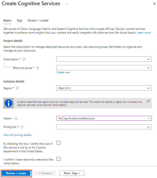 Azure Portal で Cognitive Services リソースを作成する Azure Cognitive Services Microsoft Docs
