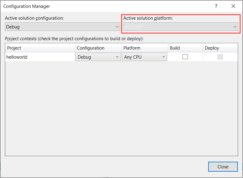 Screenshot that shows the Configuration Manager dialog.