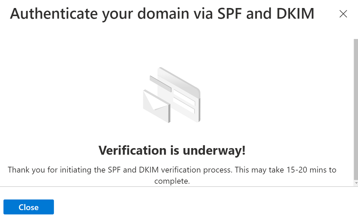 Screenshot that shows that the sender authentication verification is in progress.