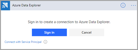 サインイン オプションを示す Azure Data Explorer接続のスクリーンショット。