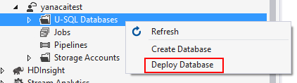 Data Lake Tools for Visual Studio -- U-SQL データベース パッケージの配置