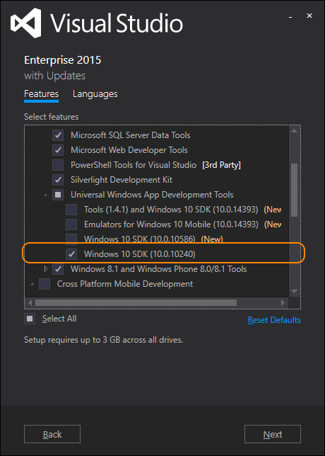 Data Lake Tools for Visual Studio ローカル実行の Windows 10 SDK