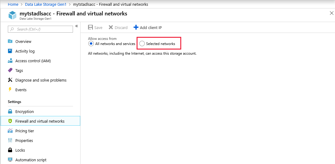 Add a virtual network rule to your Data Lake Storage account