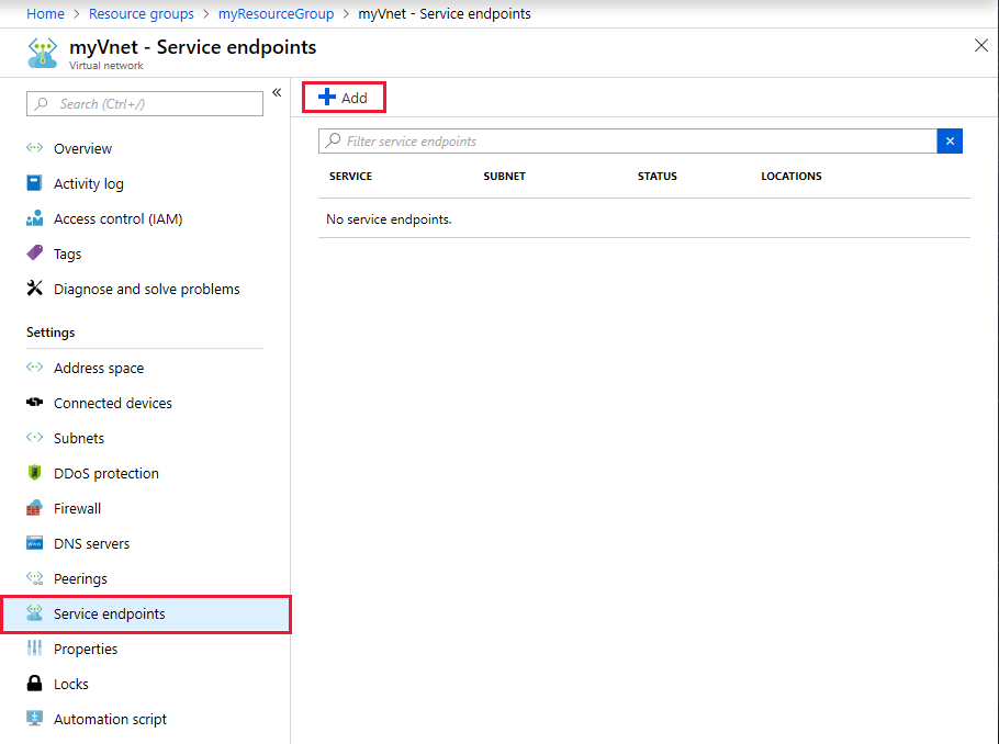Add a virtual network service endpoint