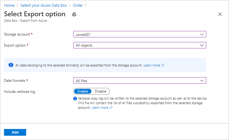 Select export option (エクスポート オプションの選択)