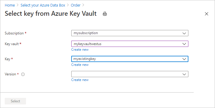 Azure Key Vault から既存のキーを選択する