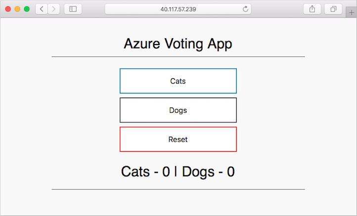 AKS で実行されているサンプルの Azure 投票アプリケーション