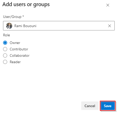 新しいユーザーまたはグループを追加する方法を示すスクリーンショット。