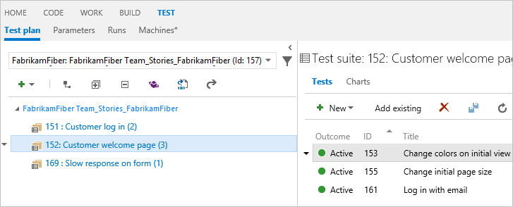 テスト スイートとテスト計画に追加されたインライン テスト ケース
