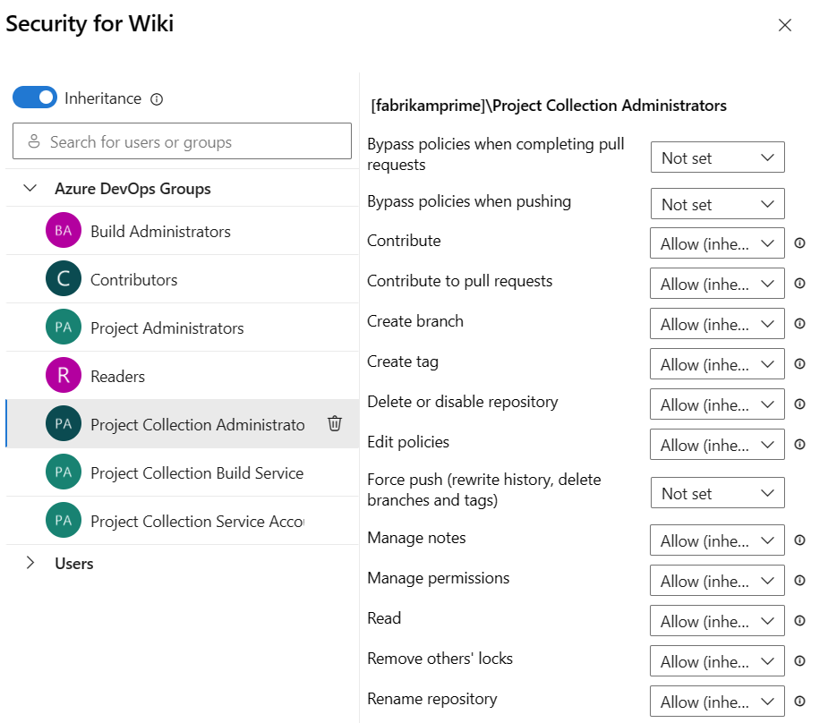 Wiki セキュリティ ダイアログのスクリーンショット。