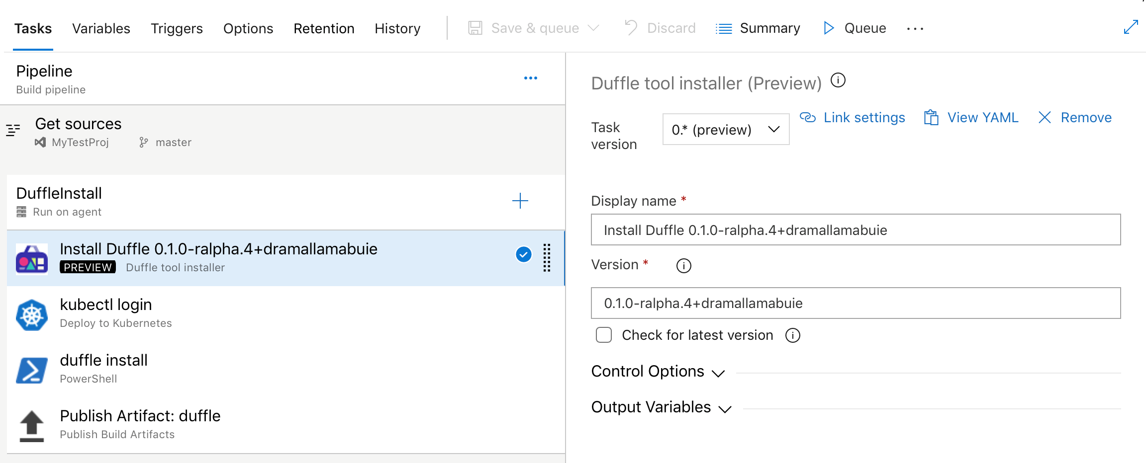 Duffle tool installer task in build and release pipeline.