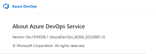 Azure DevOps Services の [バージョン情報] ページのスクリーンショット。