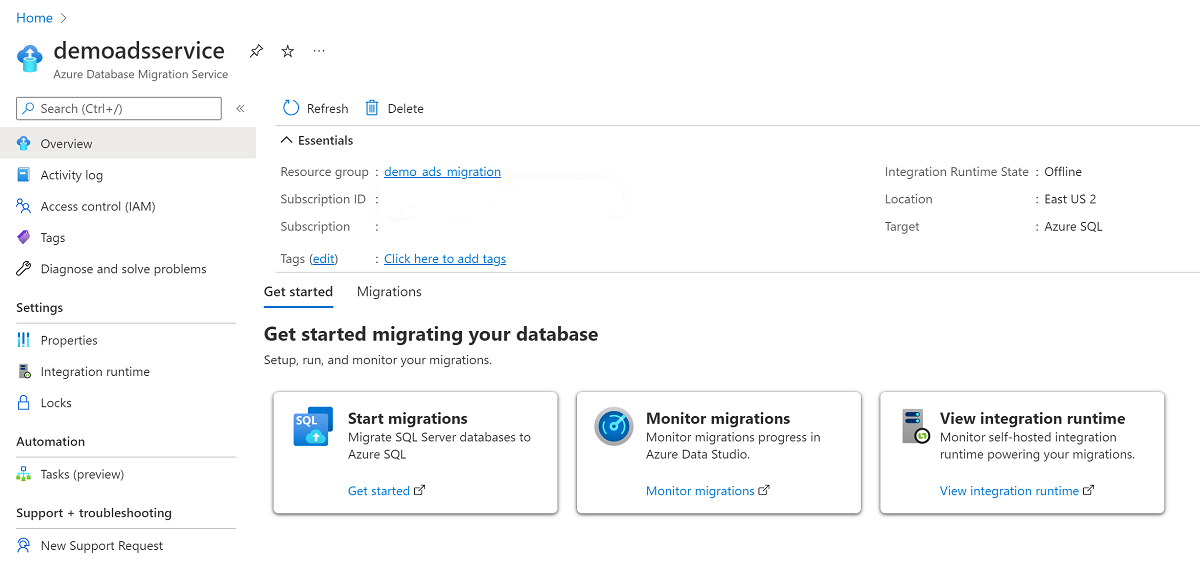 Monitor migrations in Azure portal