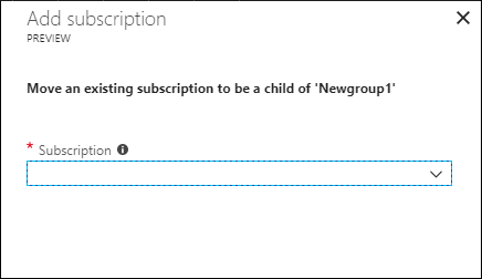 Screenshot of the 'Add subscription' options for selecting an existing subscription to add to a management group.