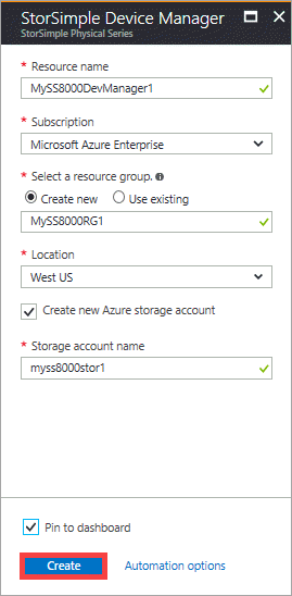 Create StorSimple Device Manager 3