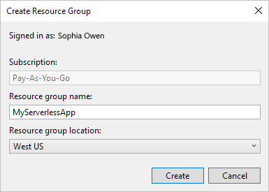 新しいリソース グループの情報が表示された [リソース グループの作成] ウィンドウを示すスクリーンショット。