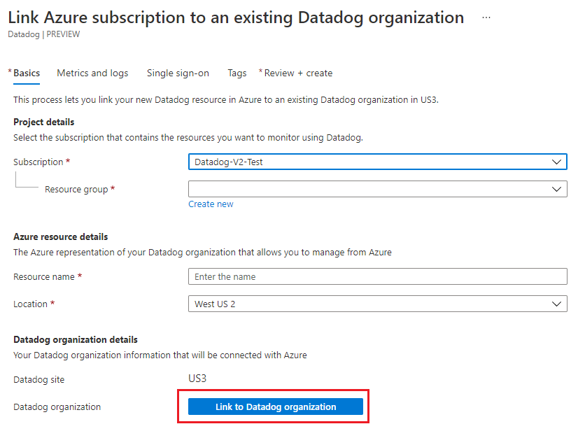 Link to existing Datadog organization.
