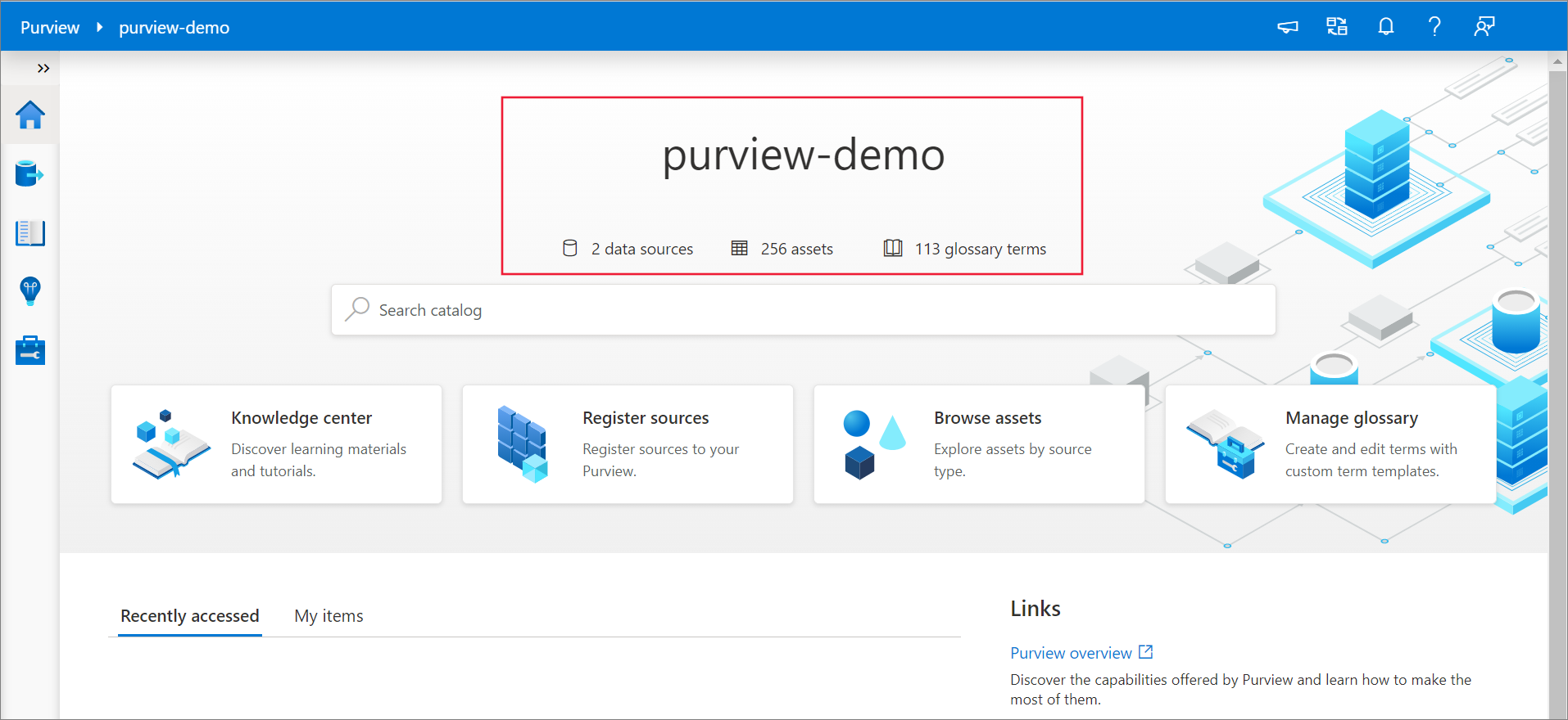 Screen shot of Azure Purview software.