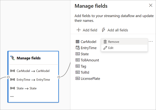 Screenshot showing the Manage fields view.