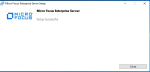 スクリーンショットに、Micro Focus Enterprise Server のダイアログ ボックスに成功メッセージが示されています。