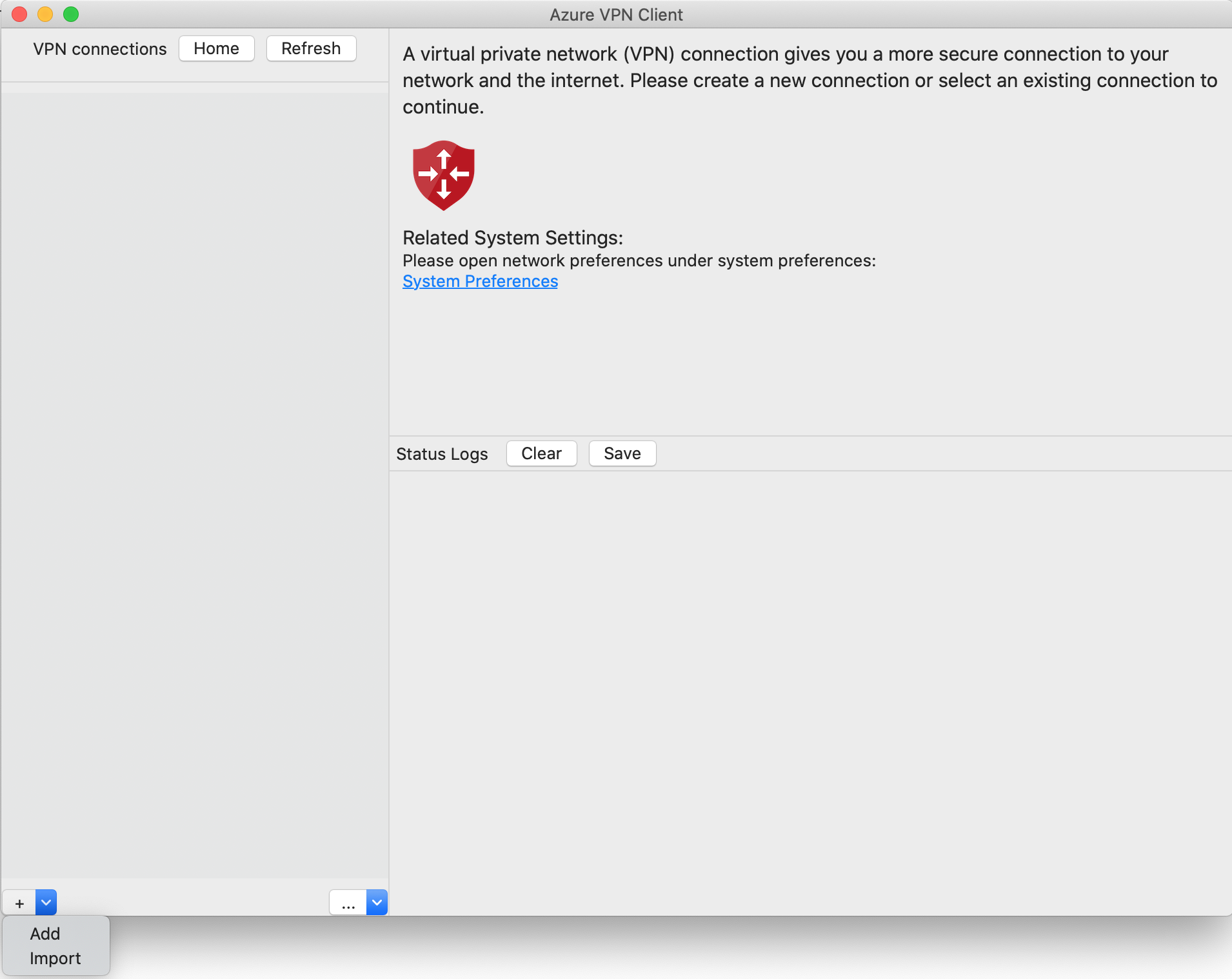 Screenshot of Azure VPN Client import selection.