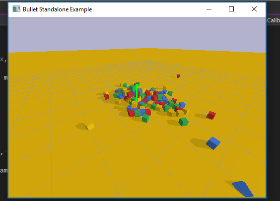 Screenshot of the running application. It's a collection of colored blocks on a yellow plane.