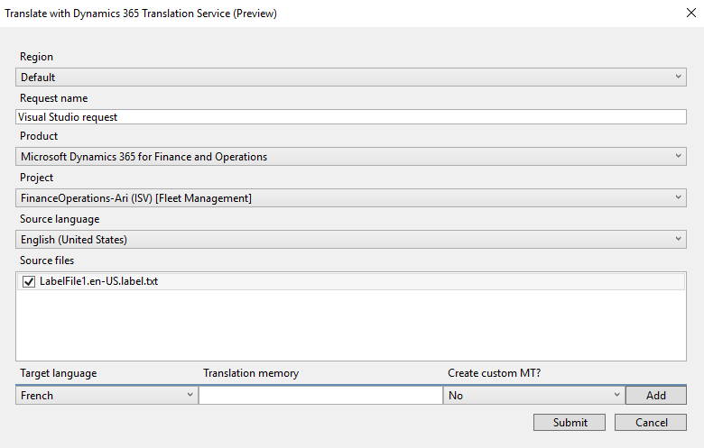 DTS ダイアログ ボックスを使用して翻訳します。