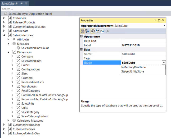 Visual Studio にある新しい StagedEntityStore の使用プロパティ。