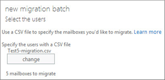 CSV ファイルを含む新規の移行バッチ。