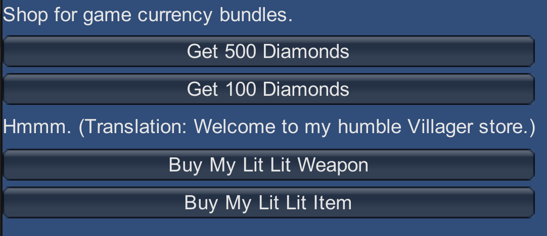 テスト アプリ - [100 個のダイヤモンドを購入] ボタン