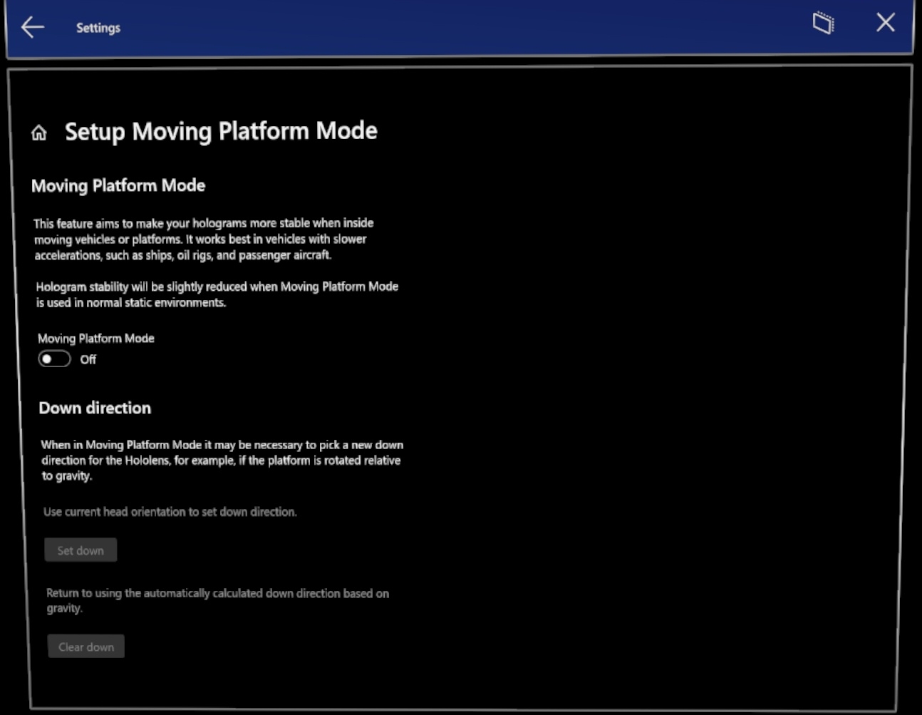 Moving Platform Mode page