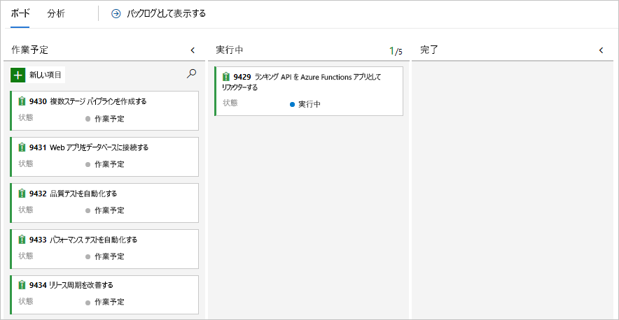 Screenshot of Azure Boards highlighting the work item card in the Doing column.