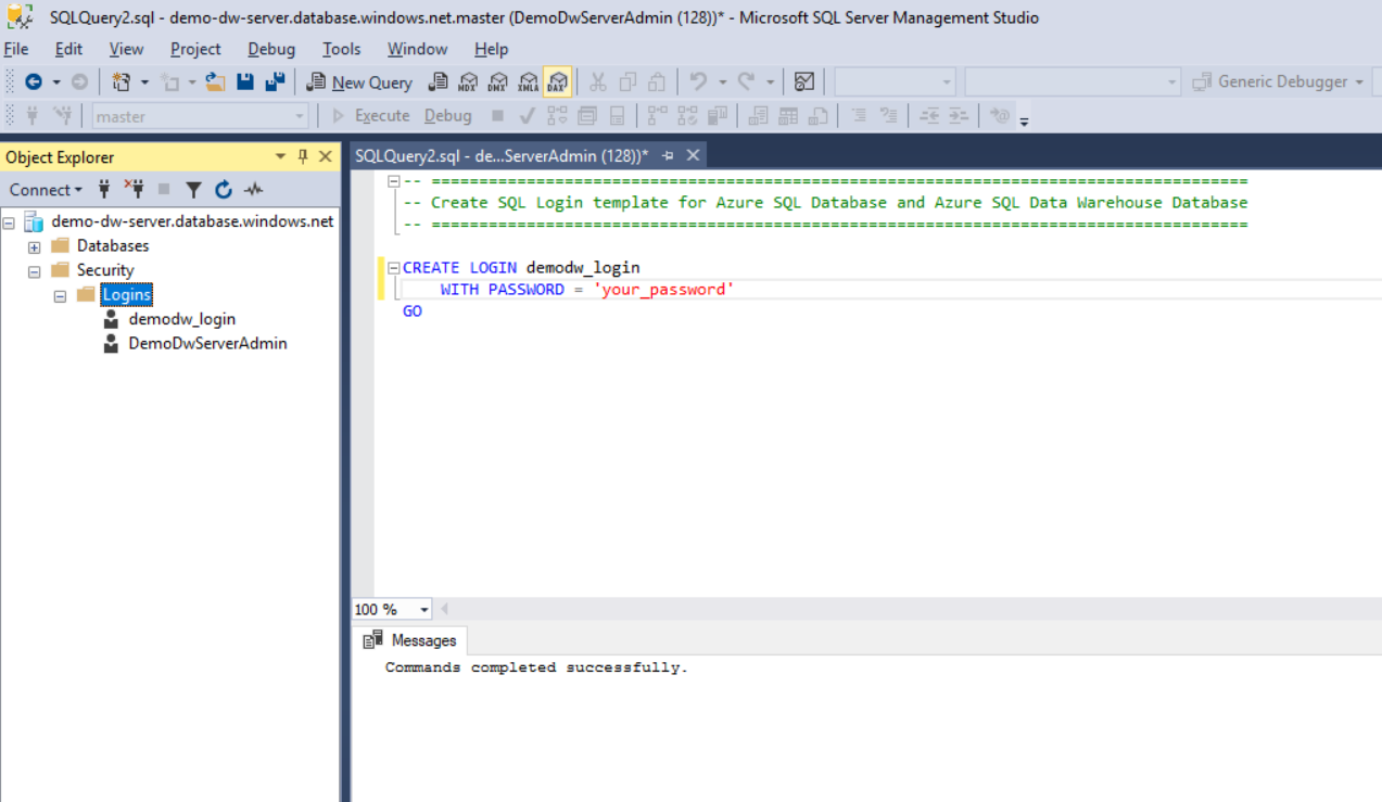 Screenshot of executing a login query.