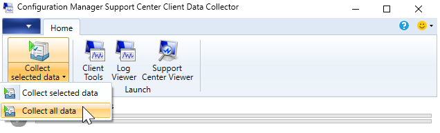 サポート センター クライアント データ コレクターのすべてのデータを収集するオプション