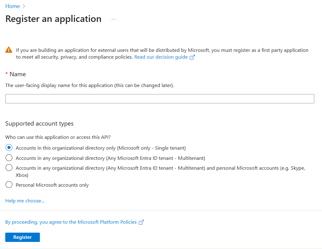 Microsoft Entra 管理センターのアプリ登録ページ。