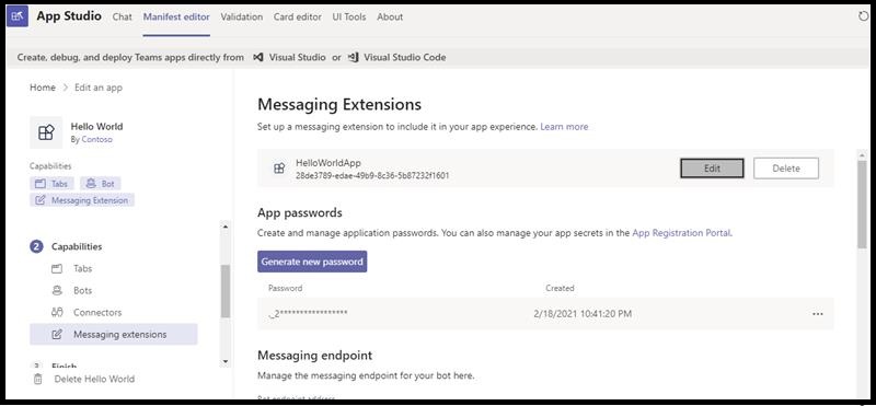 Adding a messaging extension