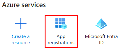 アプリの登録を選択する Azure サービスを示すスクリーンショット。